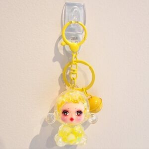 Skullpanda Yellow Beaded Liquid Filled Shaker Keychain Bag Charm With Bell, NEW
